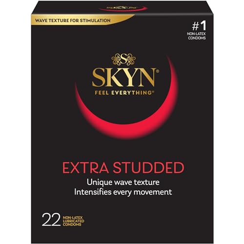 SKYN Extra Studded Condoms Non-Latex Ultra Thin Natural Feel with SKYNFEEL Technology 22 Count Box