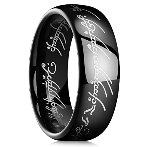 King Will 8mm Tungsten Carbide Ring for Men Black Magic of The Rings Ring Comfort Fit High Polished 9