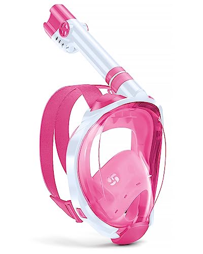WSTOO Snorkeling Gear for Kids with Latest Dry Top Breathing System,Fold 180 Degree Panoramic View Kids Full Face Snorkel Mask Anti-Fog Anti-Leak with Camera Mount Kids Snorkel Mask
