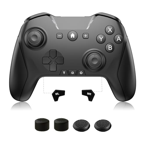PlayHard Switch Controller, Wireless Switch Pro Controllers with Thumb Grip Caps for SWITCH/OLED/LITE, Remote Gamepad for Switch Pro, Programmable, NFC, Turbo, Vibration, Axis Gyro (Black)