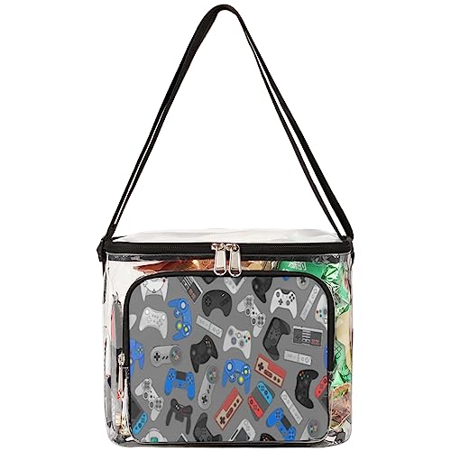 Game Controller Gamepad Clear Bag Tote with Handles Gadgets Controller Transparent Crossbody Shoulder Bag Lunch Bag for Outdoor,Travel,Picnic,Concerts, Sports Events Stadium Approved