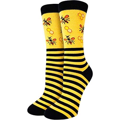 sockfun Funny Socks for Women Girls Bee Socks, Crazy Bee Gifts for Women Bumble Bee Gifts, Yellow Socks Bee Themed Gifts Insect Socks Honey Bee Gifts for Women