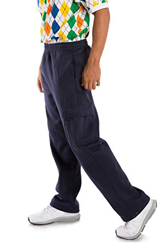 VIBES Men's Pro-Active Performance Fleece Cargo Sweatpants Relax Fit Bungee Cord Open Bottom Size 2XL Navy