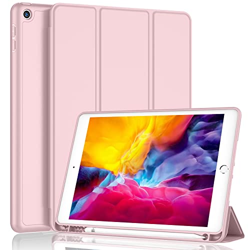 iMieet iPad 9.7 Case (2018/2017 Model, 6th/5th Generation), Smart Cover with Pencil Holder and Soft Baby Skin Silicone Back and Full Body Protection, Auto Wake/Sleep Cover (Pink)