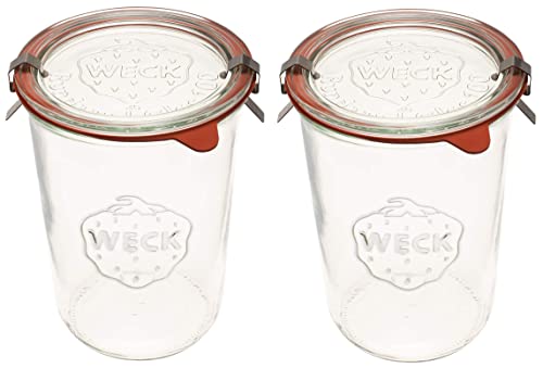 Weck Canning Jars 743 - Mold Jars made of Transparent Glass - Eco-Friendly - Storage for Food, Yogurt with Air Tight Seal and Lid - 3/4 Liter Tall Jars Set - Set of (2 Jars)