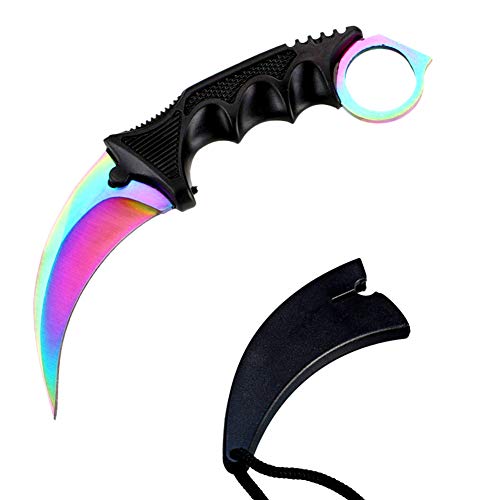 WeTop Karambit Knife, Tactical Combat Karambit Neck Knife, CS-GO Stainless Steel Tactical Knife with Sheath and Cord, Nice Knife for Outdoor Survival, Camping (Rainbow)