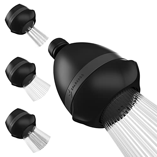 SparkPod 3 Inch Power Pressure Boosting Shower Head - Shower Water Pressure Booster - High Pressure Shower Heads for Low Water Pressure Homes - 3 Rain & Massage Setting Shower Heads (Black Matte)