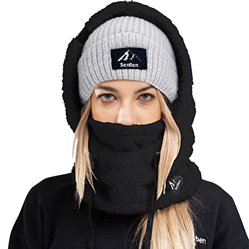 Senllen Balaclava Cold Weather Fleece Windproof Ski Mask Winter Breathable Thermal Face Mask Neck Warmer Scarf Helmet Hood for Men/Women Black
