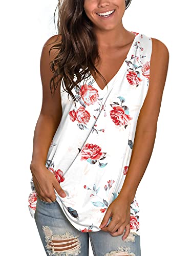 Summer Tank Tops for Women Sleeveless Floral Blouses Sexy Ladies Tunics Side Split L