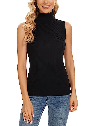 Biffxeu Black Sleeveless Turtlenecks for Women Mock Turtleneck Sleeveless Sweater Vest Knit Tops L