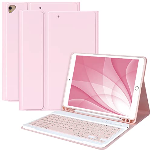 Keyboard Case for iPad 10.2' 9th 8th 7th Generation, with Detachable Bluetooth and Pencil Holder, 10.2 Inch/iPad Air 10.5'(3rd Gen)/iPad Pro 10.5 in, Auto Sleep/Wake Function (Pink)
