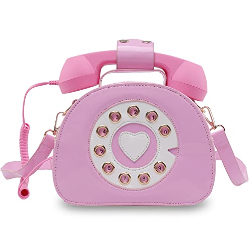 Fozehlad Women's Telephone Shaped Shoulder Bag Retro Top-Handle Phone Crossbody Bag Totes Chain Purse(Pink)