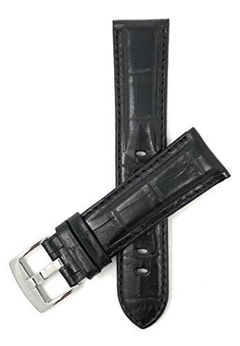 Bandini Extra Long (XL) 20mm Mens Italian Leather Watch Band Strap - Black - Alligator Pattern
