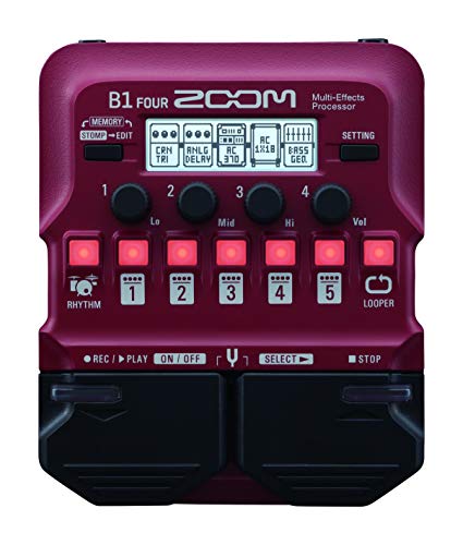 Zoom B1 FOUR Bass Multi-Effects Processor Pedal, With 60+ Built-in effects, Amp Modeling, Looper, Rhythm Section, Tuner, Battery Powered