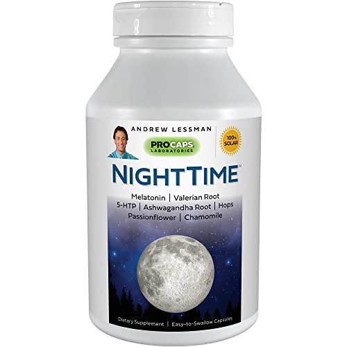 ANDREW LESSMAN Night Time 60 Capsules - 3mg Melatonin, Valerian, Ashwagandha, Passionflower, Hops, Chamomile. No Morning Hangover. Natural Support for Gentle Restful Sleep. Easy to Swallow Capsules