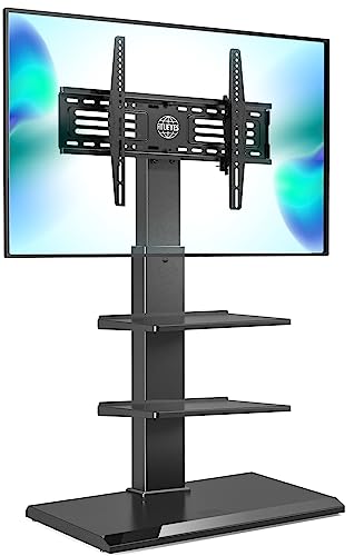 FITUEYES Iron Base Universal Floor TV Stand Swivel Tilt Mount TV Stand Base for 32-75 Inch TVs Corner TV Stand with Height Adjustable Entertainment Shelves Wire Management (Black)