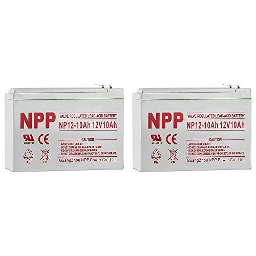 NPP NP12-10Ah(F2, 2 Pcs) 12V 10Ah Rechargeable SLA Scooter Battery With F2 Style Terminals for Pride Mobility GoGo Scooter, BP12-12, Neuton Mowers CE5 UB12100-S, Security Systems