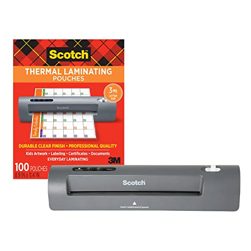 Scotch Thermal Laminator and Pouch Bundle, 2 Roller System, Laminate up to 9' Wide (TL901X) with Scotch Laminating Pouches, 100-Pack (TP3854-100)