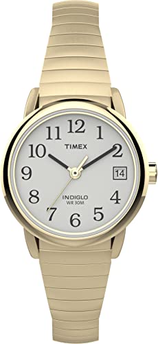 Timex Women's Easy Reader 25mm Watch – Gold-Tone Case White Dial with Tapered Expansion Band