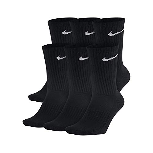 Nike Crew Socks (Performance Cotton Cushioned) 6 Pack Mens Shoe Size 8-12, Black/White, Large