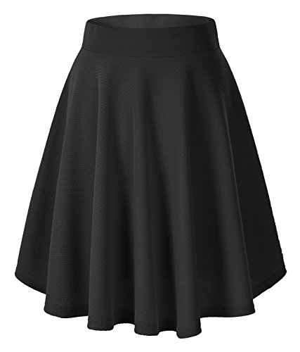 Urban CoCo Women's Basic Versatile Stretchy Flared Casual Midi Skater Skirt (Large, Black)