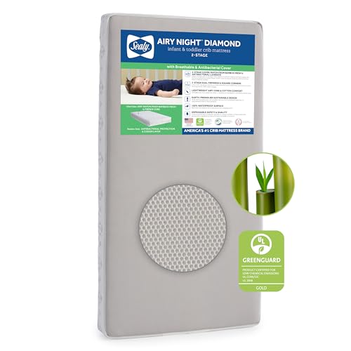 Sealy Airy Night Breathable Hypoallergenic 2-Stage Dual Firm Crib Mattress, 2-Sided Mesh and Antibacterial Baby Crib Mattress & Toddler Bed Mattress, Sustainable, Certified, Made in USA, 52'X28'