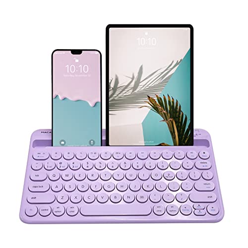 Macally Small Wireless Bluetooth Keyboard (Built-in Stand/Slot) for Tablet and Phone, iPad, iPhone, Rechargeable - 78 Key - Universal Multi Device Compatibility - Purple