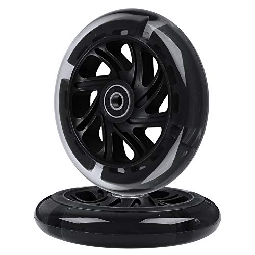 AOWISH 120mm Light-up Scooter Wheels Pair 120mm X 24mm Scooters LED Flash Front Wheels Replacement w/Bearings ABEC-9 for Micro Kickboard, 3-Wheeled Push Scooters (Black)
