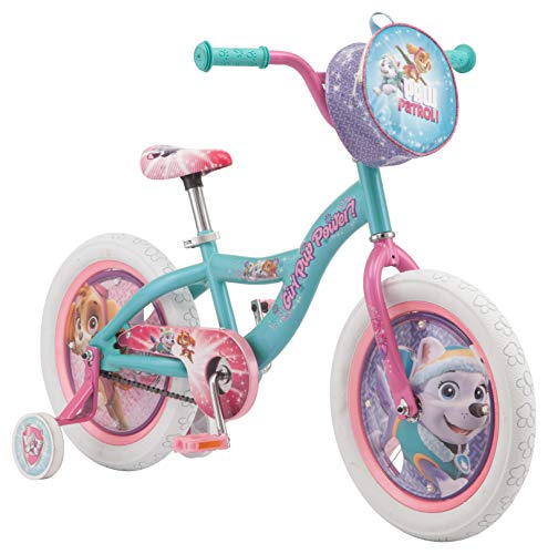 Nickelodeon Paw Patrol Toys Bicycle, Kids to Toddler Bike, Paw Patrol Skye and Everest on a Teal Steel Frame and Wheel Covers, Includes Training Wheels, 16-Inch Wheels
