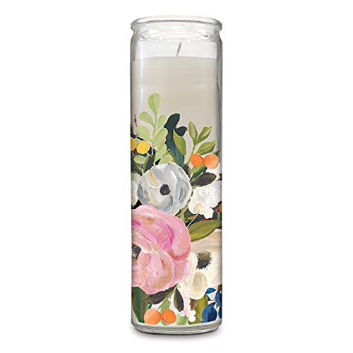 Scented Cathedral Candle by Studio Oh! - Bella Flora - 8' Tall 13 oz. Soy-Blend Wax Pillar Candle in Decorative Glass Container - Burns up to 115 Hours