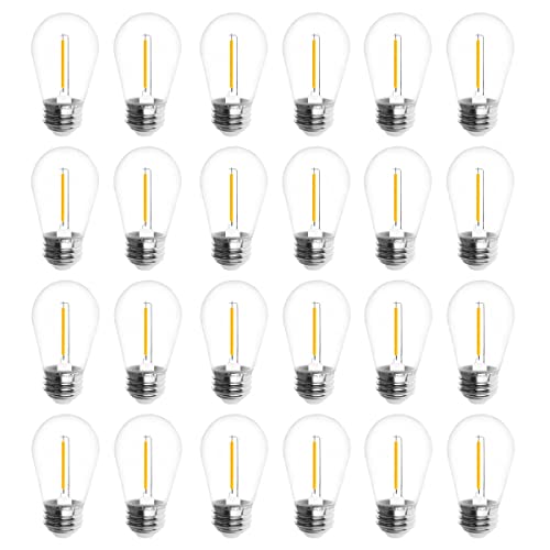 Jslinter 24-Pack LED 1W String Light Bulbs, S14 Plastic Shatterproof Edison Vintage Style Replacement 1 Watt Outdoor 2200K, Waterproof, Warm White Equivalent to 11w, e26 Base