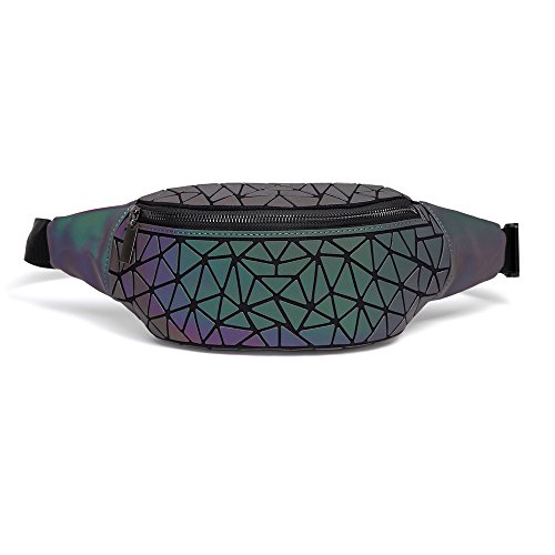 DIOMO Fanny Pack for Women Men, Belt Bag Luminous Holographic Sling Bag Waist Pack (Green NO.1)
