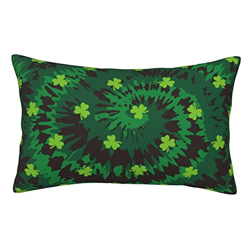 Tie Dye Spiral Circle St Patriks Green Clover Plush Throw Pillowcase Twin Sides Standard Size 14x20 Inch, Home Decorative Cushion Pillow Cover for Bed Couch Bedroom Chair Decor Euro Shams