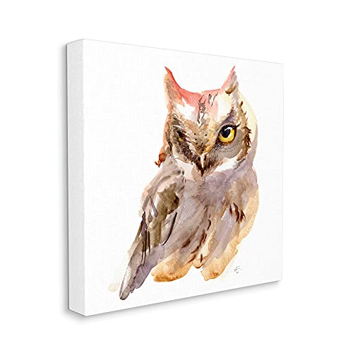 Stupell Industries Brown Horned Owl Eye Wink Minimal Bird, Designed by Verbrugge Watercolor Canvas Wall Art, 17 x 17