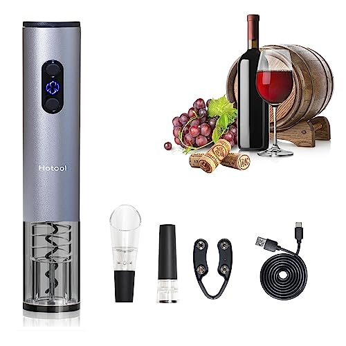 Electric Wine Bottle Opener Automatic Wine Opener Rechargeable Electric Corkscrew with Wine Aerator,Foil Cutter,Wine Stopper,USB-C Charge Cable, Wine Gifts For Women Wine Lovers(Silver)