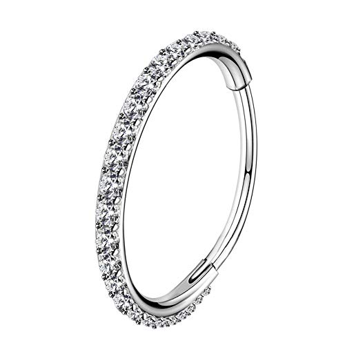 OUFER 10mm Nose Rings, 20G Nose Piercing Jewelry, Stainless Steel Cartilage Earrings Clear CZ Paved Tragus Helix Earrings Cartilage Earring Septum Nose Ring Hoop