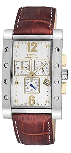 Daniel Steiger Valiant Steel Men's Watch - Stainless Steel Rectangular Case - Precision Chronograph Quartz Movement - Brown Leather Band with White Stitching