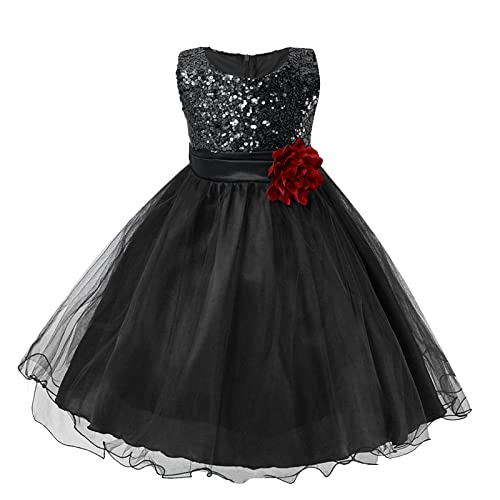 TBUIALL Kids Toddler Girls Dress Spring Summer Print Sleeveless Princess Dress Party Costume (Black, 3-4 Years)