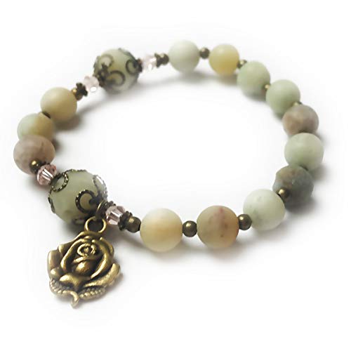 Amazonite Stone Catholic Rosary Bracelet for Women with Our Lady of Lourdes Rose Charm - Rosarios Catolicos - Catholic Gifts Women - Regalos Para Mujer - Pulseras de Mujer
