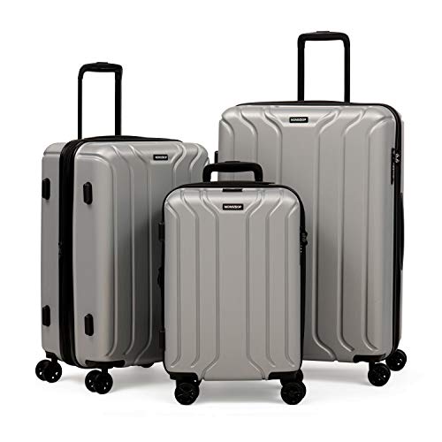 NONSTOP NEW YORK Luggage Expandable Spinner Wheels hard side shell Travel Suitcase Set 3 Piece Lightweight, TSA Lock, Double USB Port (Silver, 3-Piece Set (20/24/28))