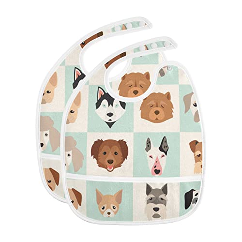MCHIVER Puppy Dog Baby Bibs for Infant Boy Girl Waterproof Feeding Bib Apron with Food Cather Adjustable Cotton Food Eating Bib 2 Pack