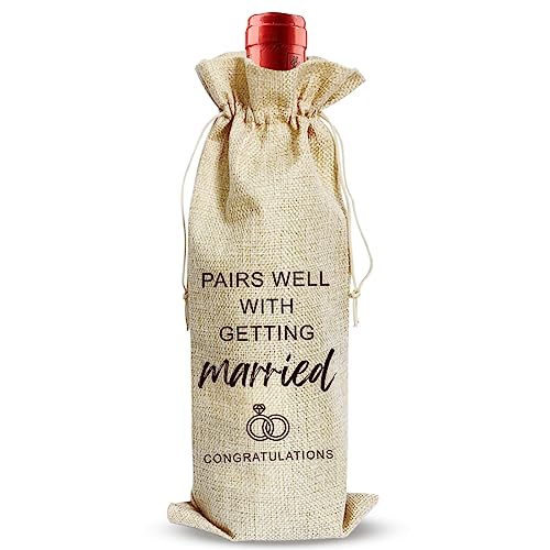 Wedding Wine Bag, Engagement Gifts for Couples, Mr and Mrs Marriage Wedding Gifts, Cotton Linen Wine Gift Bag With Drawstring, Honeymoon Gifts - Getting Married