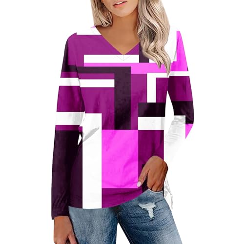 Generic Christmas Tee Shirts Holiday Sweaters for Women 2023 Women's Tunics Oversized Sweatshirts for Women Loose Fit Womens Fall Fashion 2023 Womens Shirts Dressy Casual,Hot Pink,Small