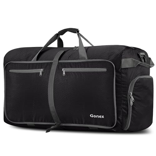 Gonex 150L Large Foldable Travel Duffle Bag with Shoes Compartment, Packable Lightweight Water Repellent Duffel Bag for Camping Gym Weekender Bag Black