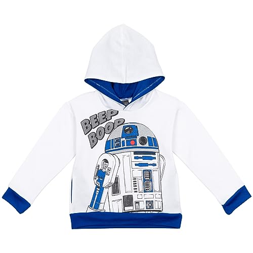 STAR WARS R2-D2 Big Boys Fleece Pullover Hoodie with Pockets White/Blue 10-12