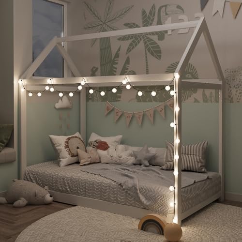 Merax Twin Size Wooden House Bed for Kids,No Box Spring Needed, White