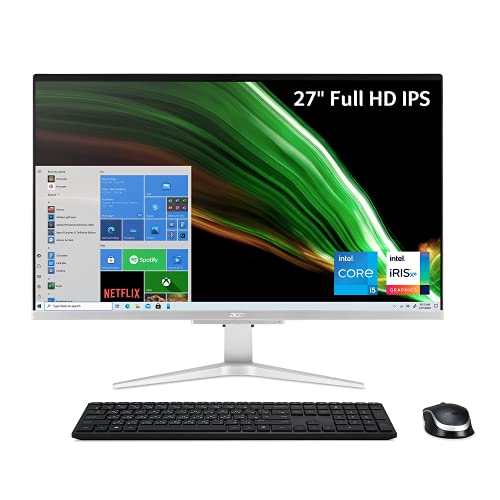 Acer Aspire C27-1655-UA91 AIO Desktop | 27' Full HD IPS Display | 11th Gen Intel Core i5-1135G7 | Intel Iris Xe Graphics | 12GB DDR4 | 512GB NVMe M.2 SSD | Intel Wireless Wi-Fi 6 | Windows 10 Home