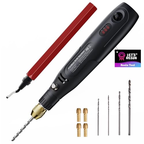LET'S RESIN Cordless Resin Drill,3-speed Adjustment &Rechargeable Jewelry Drill with Deburring Tool&19Pcs Accessories,Multi-Purpose Hand Drill Resin Tool for Resin Molds, Keychain Molds