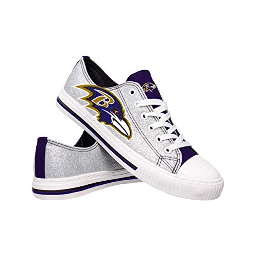 FOCO Baltimore Ravens NFL Womens Glitter Low Top Canvas Shoes - 10