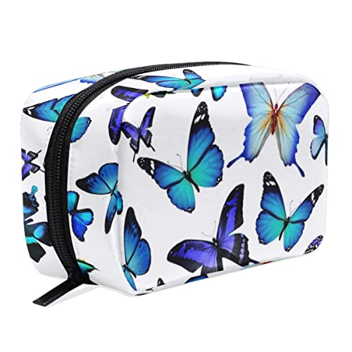 ZOEO Makeup Pouch Butterfly Dream Magic Blue Mini Makeup Bag Organizer Travel Zip Toiletry Bag Small Cosmetic Train Case Beauty Bag for Teens Girls Women